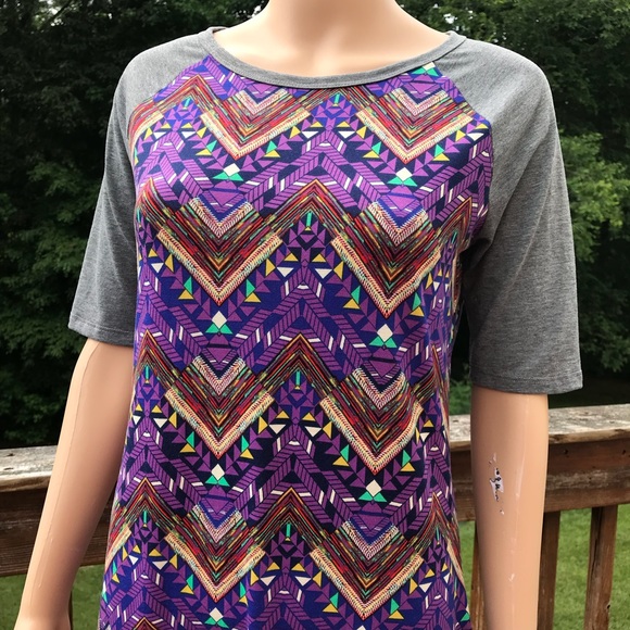 Lularoe Gray Purple Printed Midi Shirt Dress - Picture 4 of 6